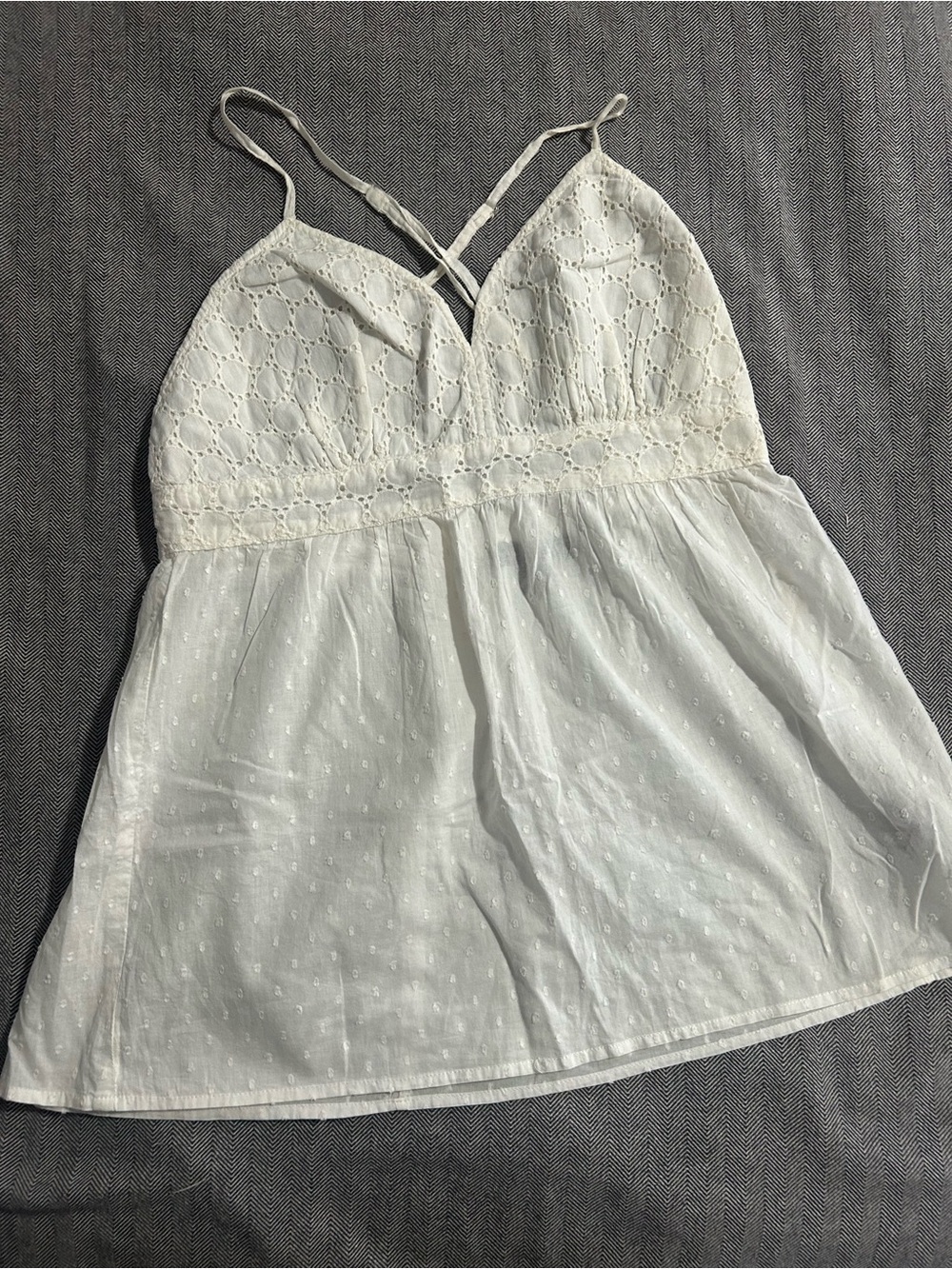 Eyelet Swiss Dot Spaghetti Strap Tank Top
